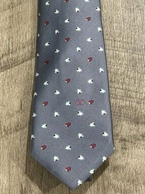 Valentino Grey Silk pattern Tie with Red and White